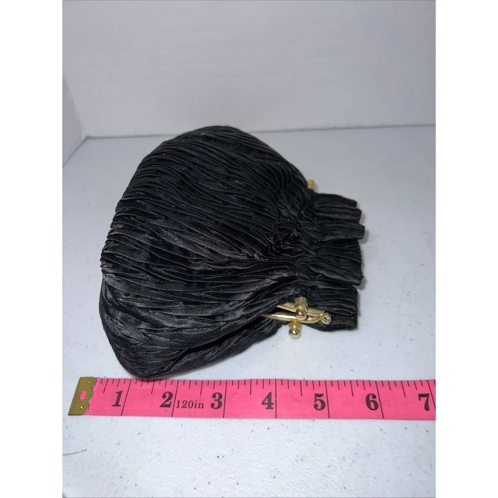 Vintage 1980s Satin Pleated Vanessa Black Cocktail Purse 40